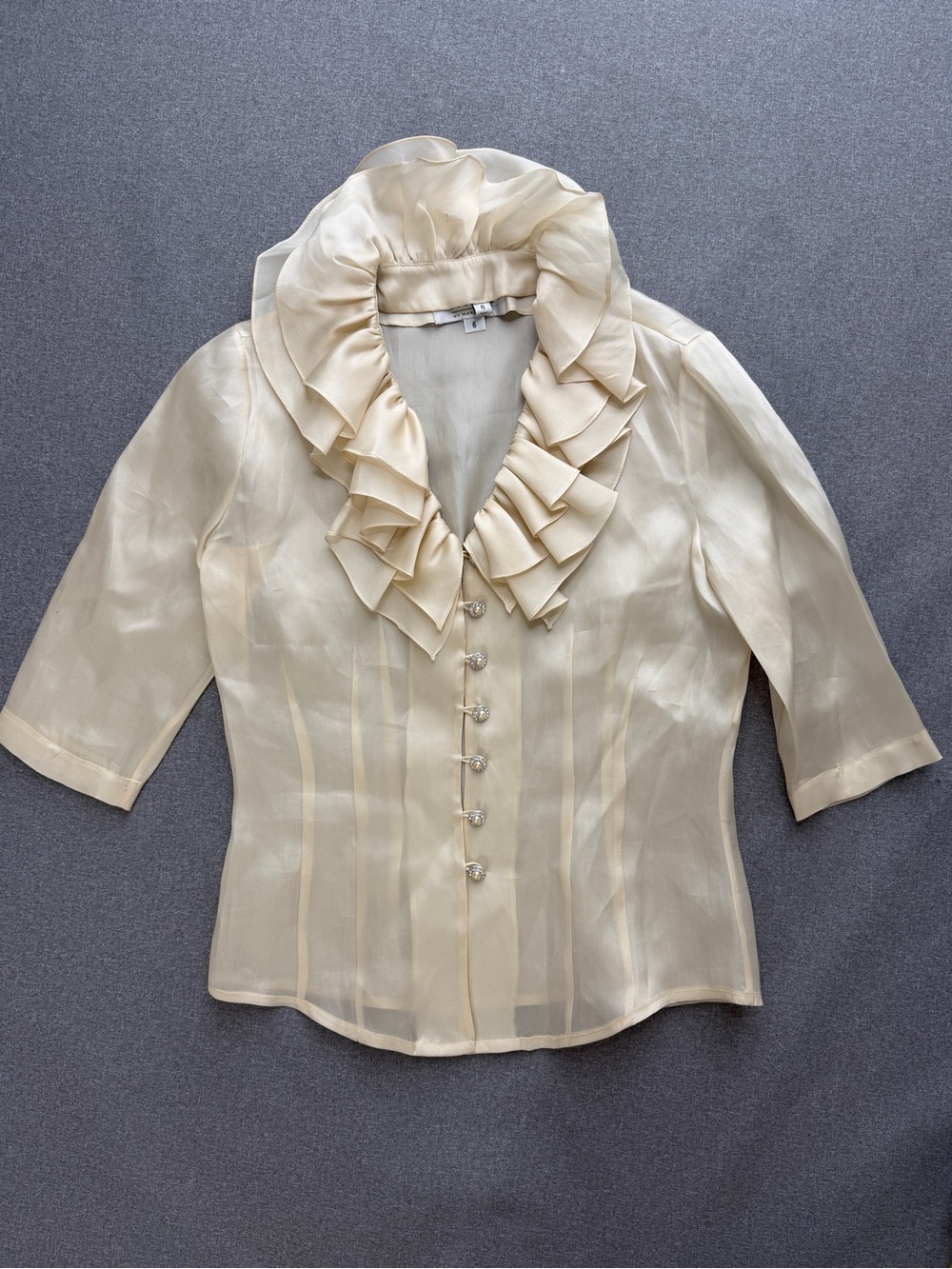 St. John By Marie Gray Ruffle Collar Blouse With Rhinestone Buttons Size 6